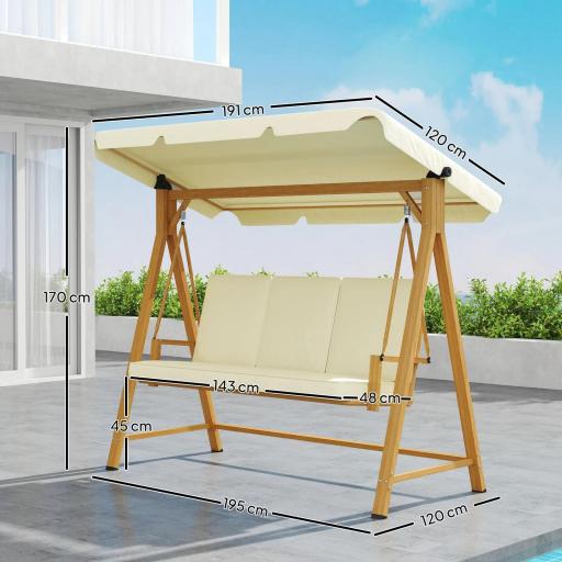 Columpio de Jardín con Toldo Ajustable para Tres Personas Estructura Metálica y Cojines 195x120x170 cm Beige [5]
