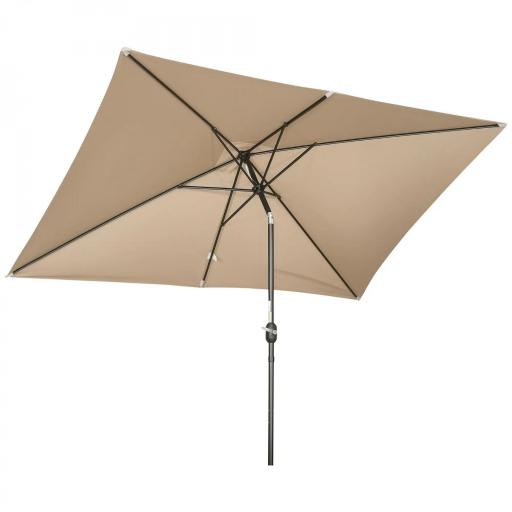 Sombrilla de Aluminio 200x300x253 cm Parasol Rectangular de Jardín Inclinable con Manivela y Poste Desmontable Caqui [8]