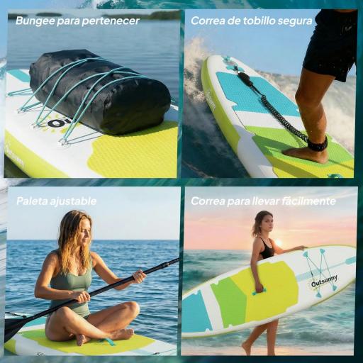 Tabla de Paddle Surf Hinchable 320 cm, con Superficie Antideslizante Remo de Aluminio Ajustable Quilla Bomba y Mochila [4]