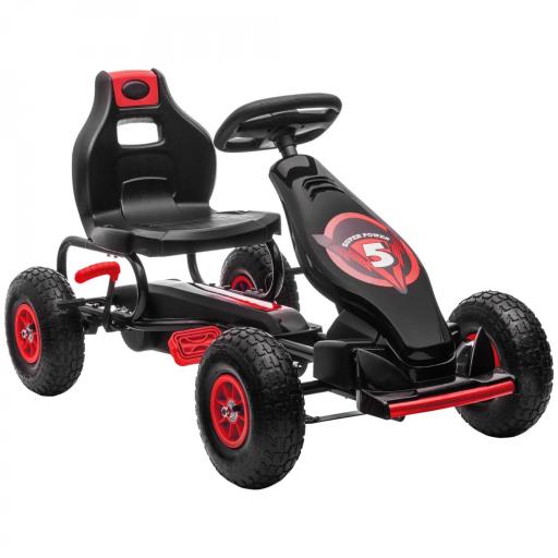 Go Kart a Pedales Infantil con Asiento Ajustable Neumáticos Inflables Amortiguador y Freno de Mano 121x58x61 cm Rojo [8]