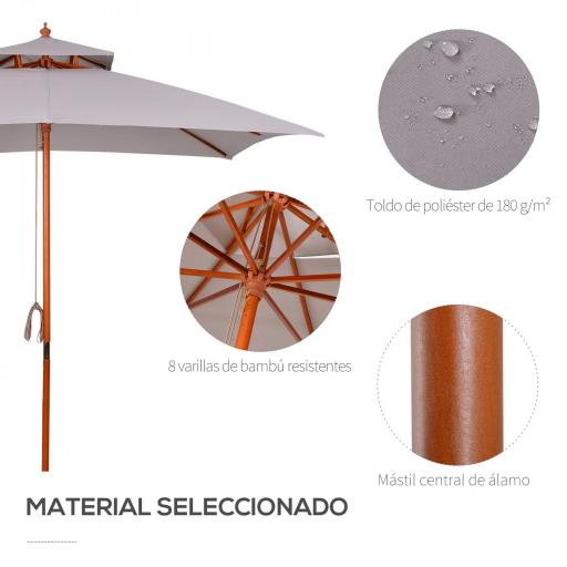 Sombrilla de Jardín 3x3x3 m con Doble Techo Sistema de Polea Impermeable para Terraza Balcón Exterior Gris [2]
