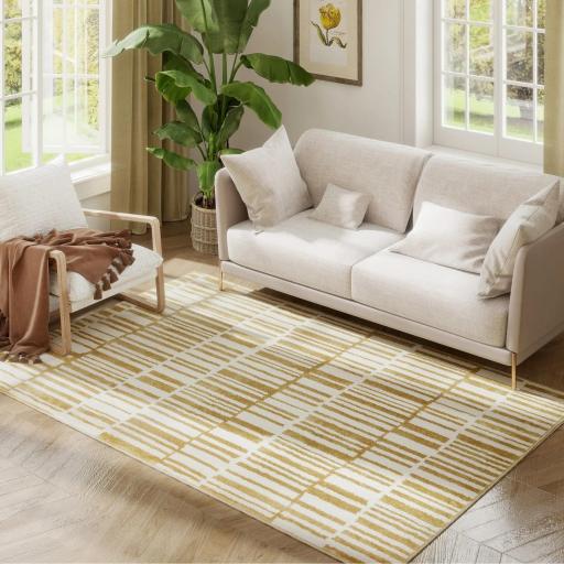 Alfombra Salón 170x120 cm Lavable en Lavadora Pelo Corto Estilo Moderno Tapete para Sala de Estar Dormitorio Crema [3]