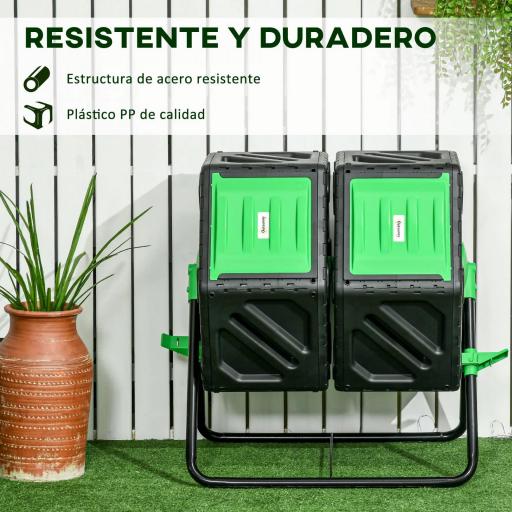 Compostador Giratorio 130L Contenedor Compostaje Doble Cámara Aberturas de Ventilación Patas de Acero 67x60x77 cm Negro [4]