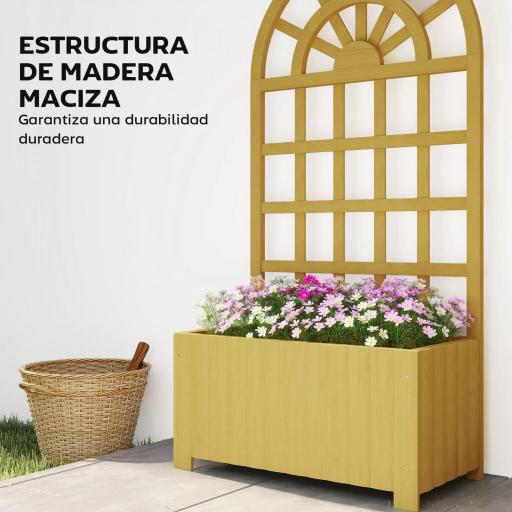 Jardinera con Enrejado de Madera con Drenaje para Cultivos Verduras Flores Hierbas 60x30x120 cm Natural [4]