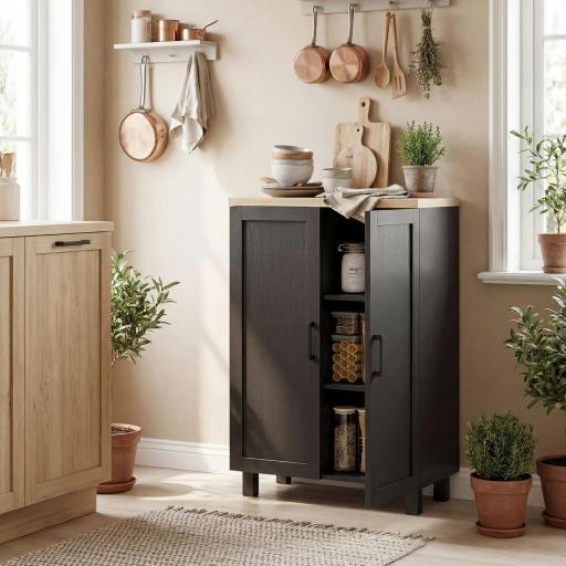 Aparador de Salón Estrecho de 2 Puertas Armario de Cocina con Estante Ajustable para Entrada 60x30x90 cm Negro [0]