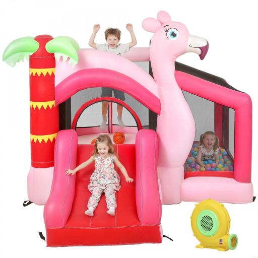 Castillo Hinchable para Niños con Soplador Tobogán Cama Elástica Piscina de Pelotas Canasta de Baloncesto 255x230x196cm [9]