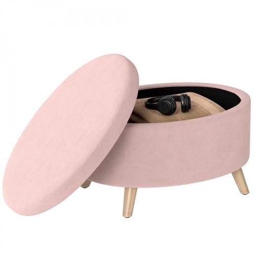 Puff Almacenaje Ovalado Banco Almacenaje 71x51,5x42 cm Tapizado en Terciopelo con Patas de Madera Maciza Rosa Claro [5]