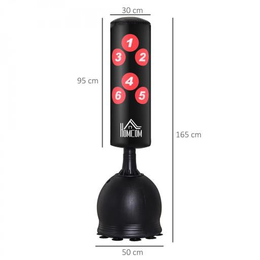 Saco de Boxeo de Pie 165 cm con Base Rellenable de Agua 22,5 kg o Arena 27,5 kg y Ventosas de Goma para Adultos y Niños 50x50x165 cm Negro [1]