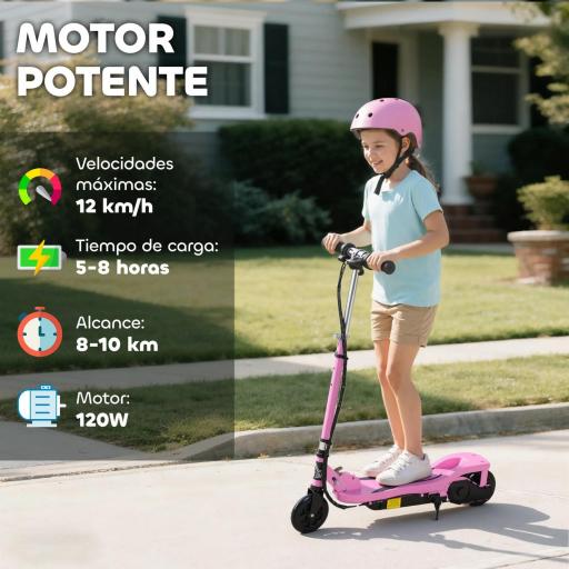 Patinete Eléctrico Plegable para Niños de 7-14 Años, Patinete Eléctrico con Velocidad Max. 12 km/h, Alcance de 8 km, Altura Ajustable, Freno de Mano, Rosa [3]