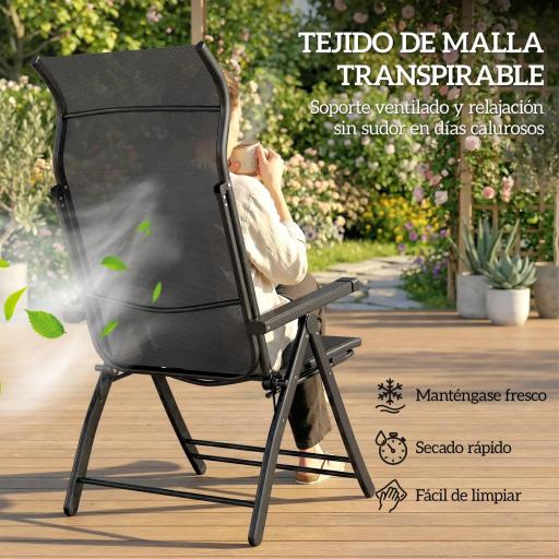 Pack de 2 Sillas Plegables Reclinables de Jardín Exterior con Respaldo Alto Ajustable en 5 Posiciones Reposapiés Gris [6]