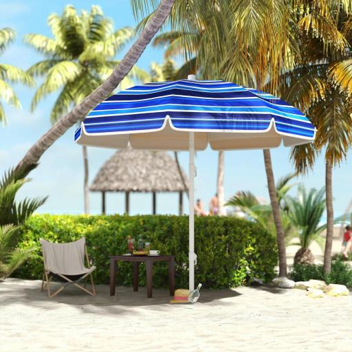 Sombrilla de Playa Grande con Protección UV UPF50+ Inclinación Ajustable y Bolsa de Transporte Ø180x196 cm Multicolor [3]