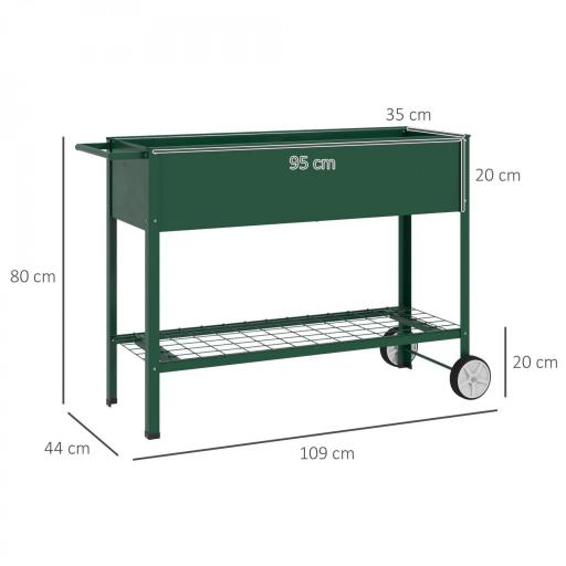 Huerto Urbano Elevado 109x44x80 cm con 2 Ruedas Estante y Asa para Cultivo Plantas Flores Verduras Verde [1]