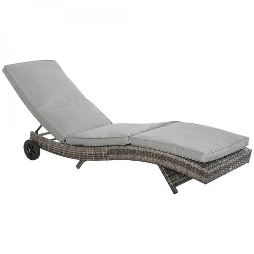 Tumbona de Jardín en Forma de S con 2 Ruedas Respaldo Ajustable en 5 Posiciones y Cojín Extraíble 207x70x70 cm Gris [9]