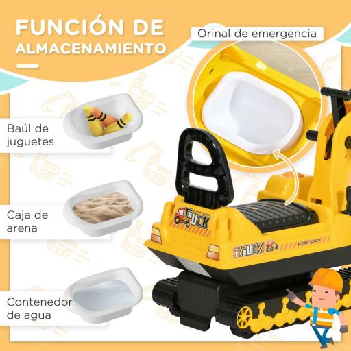 Excavadora sin Pedales con Brazo Móvil Correpasillos con Asiento de Almacenaje 78x24x58,5 cm Amarillo [3]