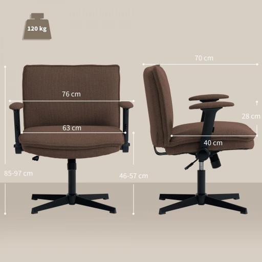 Silla de Oficina Piernas Cruzadas con Reposabrazos Abatible Asiento Ancho sin Ruedas Altura Ajustable Giratoria Marrón [1]
