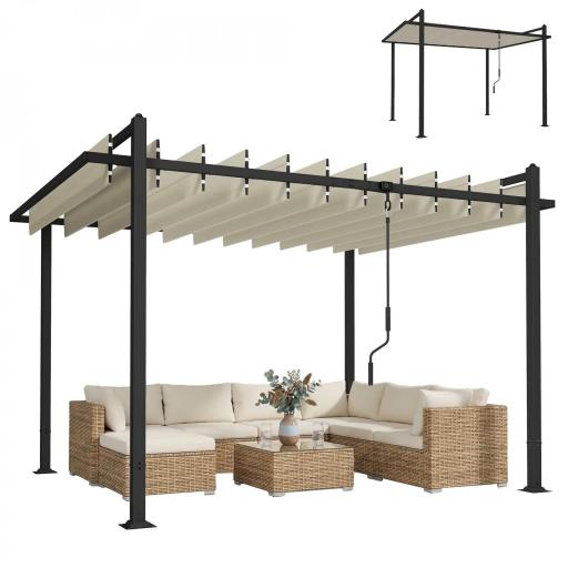 Pérgola de Jardín 3x3,8 m con Techo de Lamas Ajustable a 90° Manivela Estructura de Aluminio y Acero UPF50+ Beige [8]