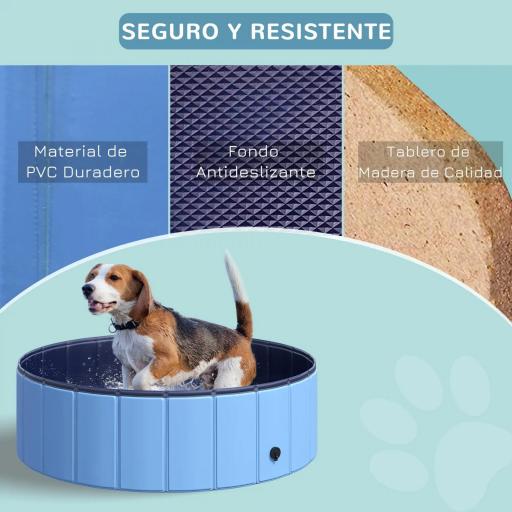 Piscina Plegable para Perros Gatos Ø100x30 cm Bañera Portátil para Mascotas PVC Antideslizante Múltiples Usos Color Azul [5]
