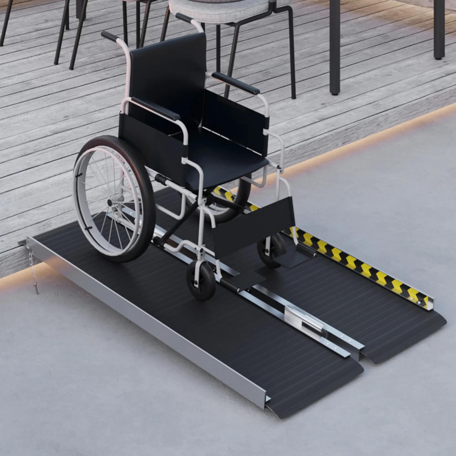 Rampa para Sillas de Ruedas Plegable de Aleación de Aluminio 122 cm con Adhesivos Reflectantes Carga 272 kg Negro