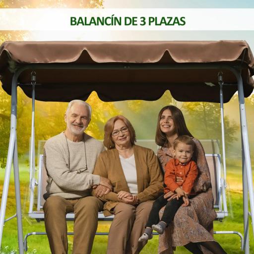 Columpio Jardín Exterior Balancín Jardín Exterior de 3 Plazas con Toldo Ajustable Respaldo Transpirable y Marco de Metal para Terraza Balcón Carga 240 kg 171x108x150 cm Marrón [2]