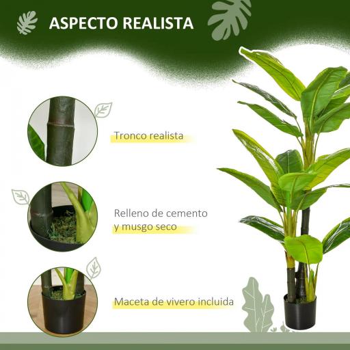 Platanera Artificial 150 cm con Maceta y 18 Hojas Planta Artificial para Decoración de Hogar Terraza Jardín Salón Verde [2]