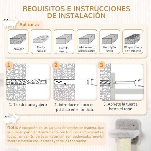 Juego de Escalada para Gatos de Pared 4 Piezas con Hamaca Bola Plataformas 84,5x19x54 cm Gris y Beige [5]