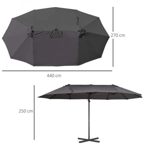 Sombrilla Doble de 270x445x260 cm Parasol Grande Inclinable con Manivela para Abrir y Cerrar Fácil Color Gris [1]