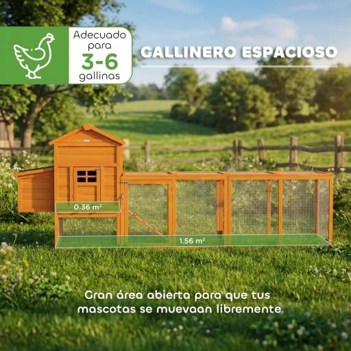 Gallinero de Madera Grande para 3-6 Gallinas con Techo Asfáltico Nido y Bandeja Extraíble 297,5x68x118 cm Natural [5]