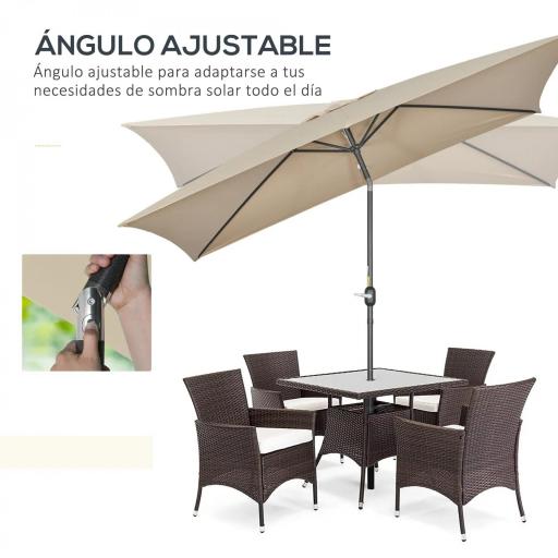 Sombrilla de Aluminio 200x300x253 cm Parasol Rectangular de Jardín Inclinable con Manivela y Poste Desmontable Caqui [1]