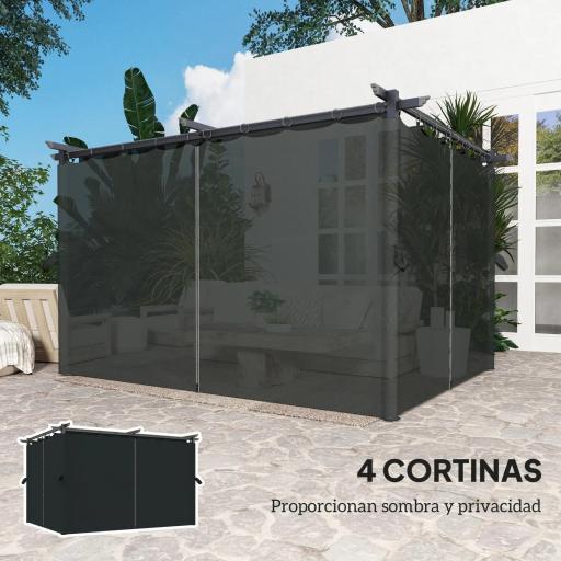 Pérgola con Techo Retráctil 4x3 m Cenador con Paredes Laterales Anti-UV Resistente al Agua para Jardín Patio Gris Oscuro [7]
