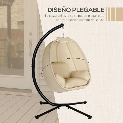 Silla Colgante Huevo con Soporte con Cesta Plegable Cojín para Interior o Exterior Carga 120 kg Caqui [5]