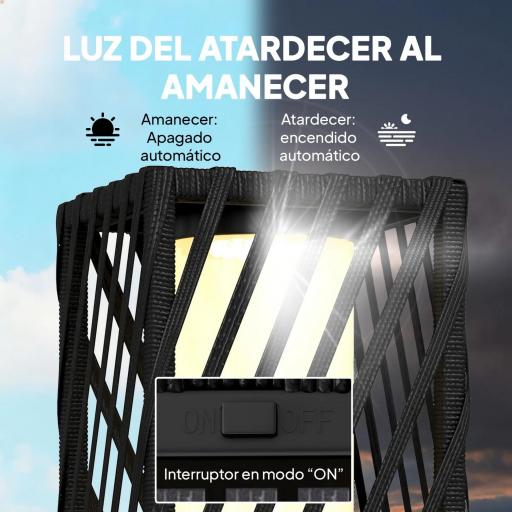 Linterna de Jardín de Ratán Farola Solar Exterior con Luces LED Encendido y Apagado Automático Impermeable IP44 Negro [6]