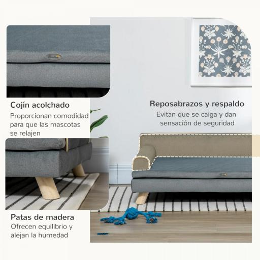 Sofá para Perros Grandes y Medianos Tapizada en Chenilla con Cojín Lavable y Patas de Madera de Pino Gris Oscuro [4]