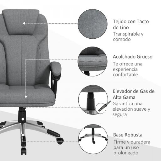Silla de Escritorio Silla de Estudio Giratoria con Función Basculante Altura Ajustable Reposabrazos 66x75x110-120cm Gris [3]