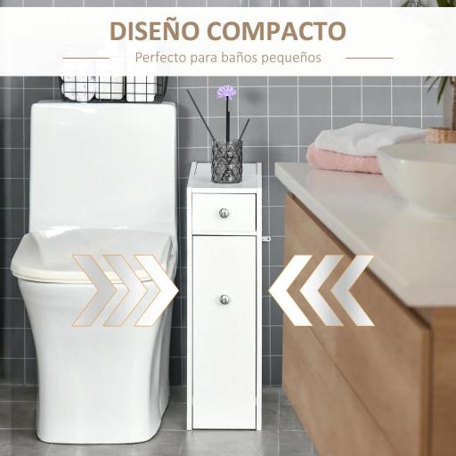 Mueble Auxiliar de Baño Estrecho con 2 Cajones y Compartimiento Superior con Tapa para Lavabo 17x48x58 cm Blanco [2]