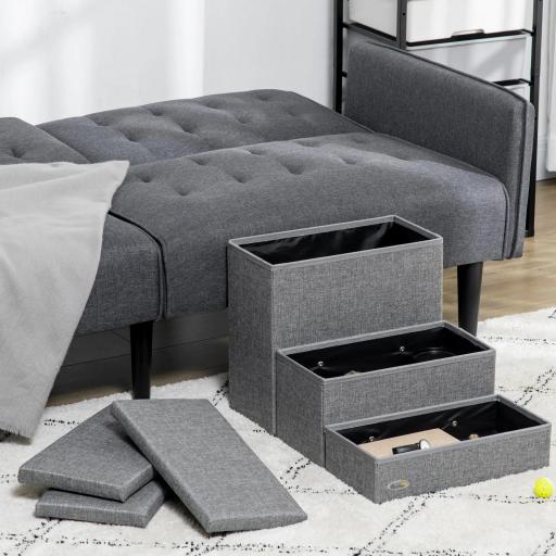 Escalera para Mascotas de 3 Peldaños Escalones para Perros Gatos con Espacio de Almacenamiento 63,5x42,5x40,5 cm Gris [5]