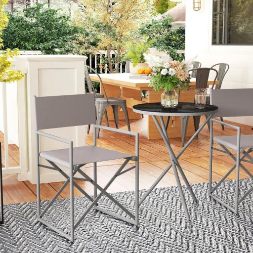 Conjunto de Jardín 3 Piezas con Mesa Redonda de Vidrio Templado y 2 Sillas Plegables con Asientos de Malla Transpirable [6]