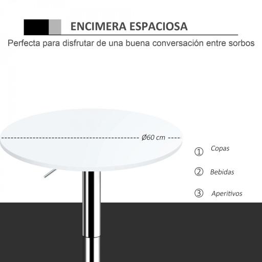 Mesa de Bar Regulable en Altura con Base Redonda y Antideslizante para Cocina Comedor Ø60x69-93 cm Blanco [9]