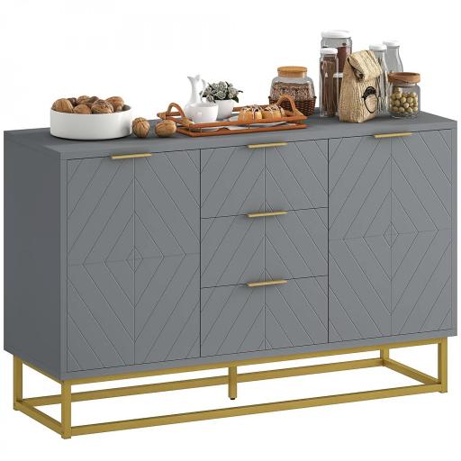 Aparador para Salón con 3 Cajones 2 Puertas y Estante Ajustable Mueble Auxiliar para Salón Antivuelco 120x40x76 cm Gris [3]
