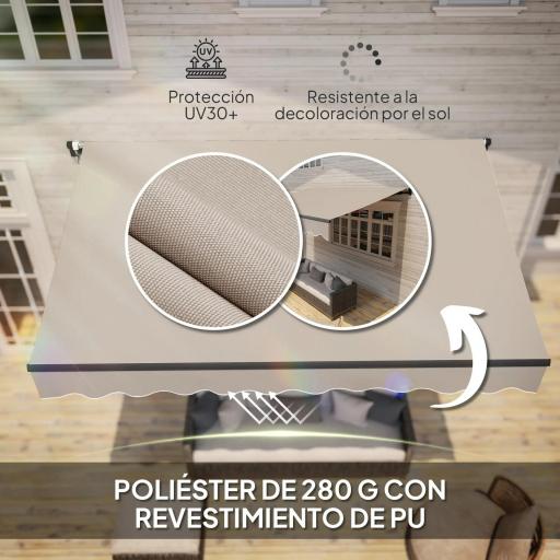 Toldo Retráctil de Aluminio para Ventanas y Puertas con Protección UV30+ y Inclinación Ajustable 360x220 cm Crema [4]