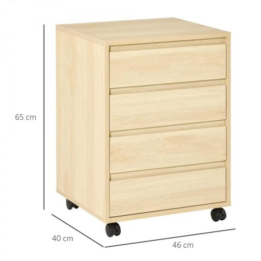 Cajonera de Oficina con 4 Cajones Cajonera de Escritorio con Ruedas para Estudio 46x40x65 cm Natural [1]