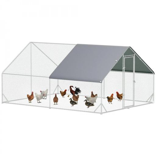Gallinero para Exterior Jaula para Gallinas de Acero Galvanizado con Cubierta de PE y Cerradura 3x4x2 m Plata [10]