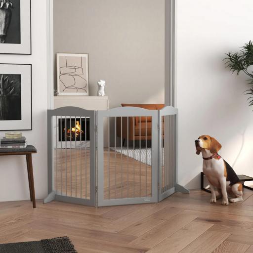 Barrera de Seguridad para Perros para Escaleras y Puertas Diseño Plegable y Soporte de Pie 154x30x80 cm Gris
