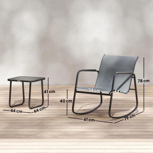 Conjunto de Jardín de 3 Piezas con 2 Sillas Mecedoras Mesa con Encimera de Vidrio y Estructura de Acero para Patio Gris [1]