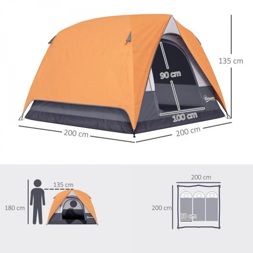 Tienda de Camping para 4 Personas Impermeable Fácil Instalación y Bolsa de Transporte Incluida 200x200x135 cm Gris [1]