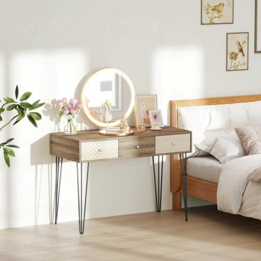 Escritorio Boho-Chic con Cajones Patas Horquilla y Encimera Espaciosa para Oficina Dormitorio Tocador 105x50x75cm Madera [3]