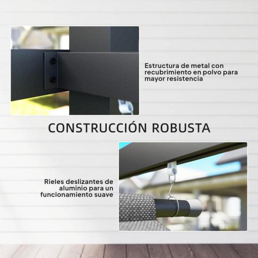 Pérgola de Jardín 4x3 m con Techo Retráctil 3 Laterales Enrollables UPF30+ Cenador de Jardín para Patio Exterior Gris [5]