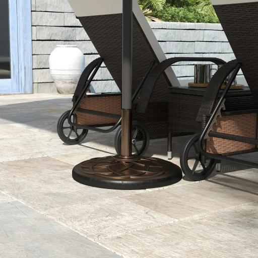 Base para Sombrilla de Jardín Peso Neto 19 kg Soporte de Parasol Apto para Mástil de 38mm/48mm Resina para Terraza Patio Exterior Ø54,5x34 cm Bronce