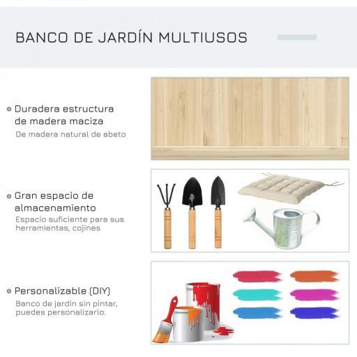 Banco de Jardín con Baúl de Almacenaje y Respaldo Carga 250 kg para Patio Terraza Balcón 115x45x75 cm Natural [2]