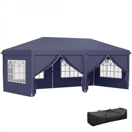 Carpa Plegable 6x3x2,7 m con 4 Paneles 4 Ventanas 2 Puertas 1 Bolsa Anti-UV y 12 Orificios de Drenaje Azul [10]