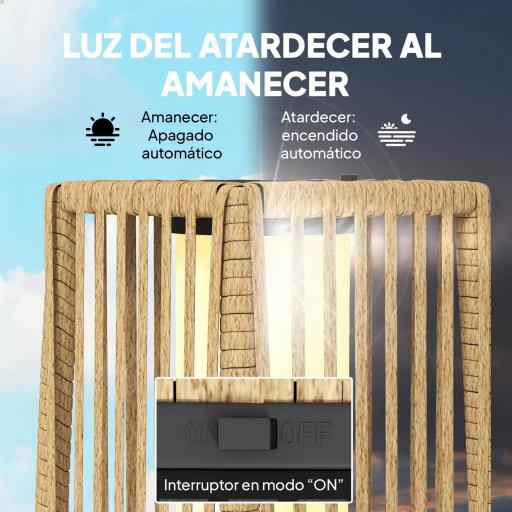 Linterna de Jardín de Ratán Farola Solar Exterior con Luces LED Encendido y Apagado Automático Impermeable IP44 Arena [3]
